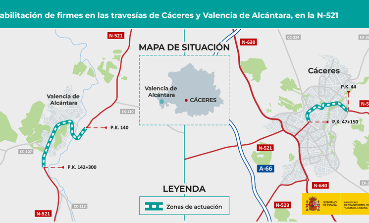 El Mitma formaliza obras de rehabilitación de travesías de Cáceres y