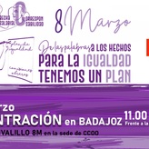 CCOO celebra este martes en Badajoz concentracin para exigir avances reales en igualdad