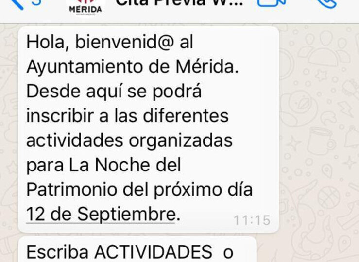 Los emeritenses podrn inscribirse en La Noche del Patrimonio en Mrida por WhatsApp
