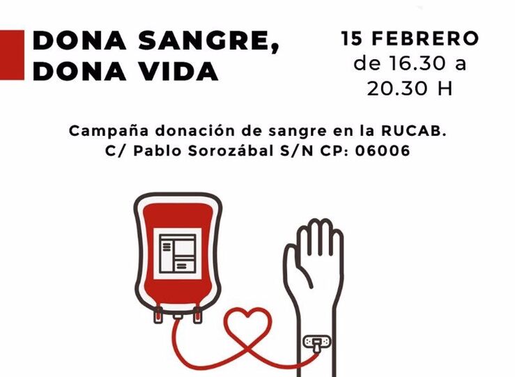 15 febrero Rucab de Badajoz acoger una campaa solidaria urgente de donacin de sangre