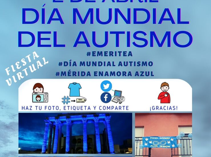 Varios monumentos de Mrida se iluminan de azul por la Fiesta del Autismo