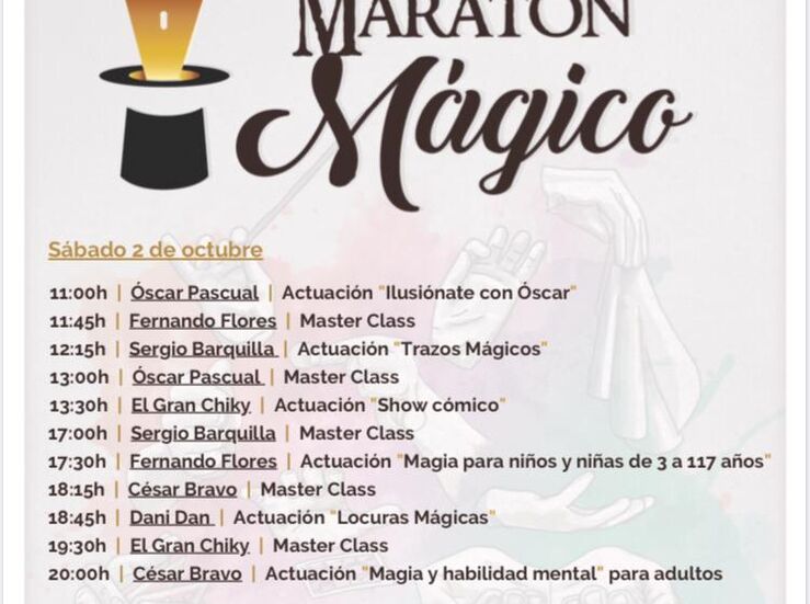 Actuaciones masterclass y escapadabras en programacin del Maratn Mgico Trujillo