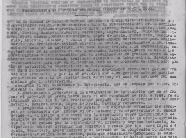 El Archivo Provincial destaca en enero el libro de actas de Diputacin de Badajoz de 1922