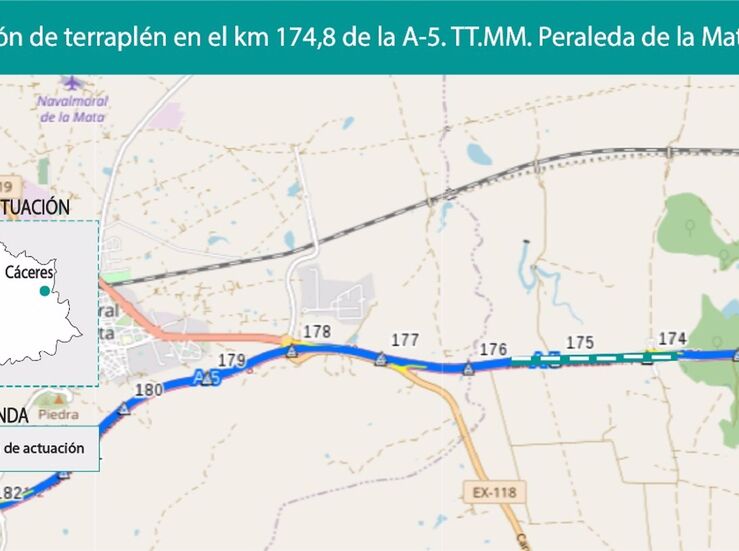 Transportes arreglar por 360323 euros un talud de la autova A5 en Peraleda de la Mata