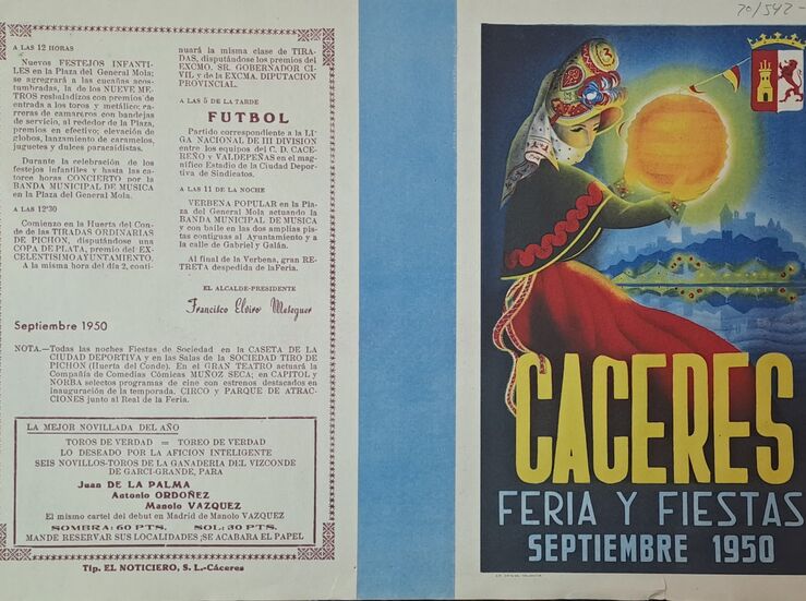 Cartel y programacin fiestas San Miguel de 1950 documento mes Palacio de la Isla Cceres